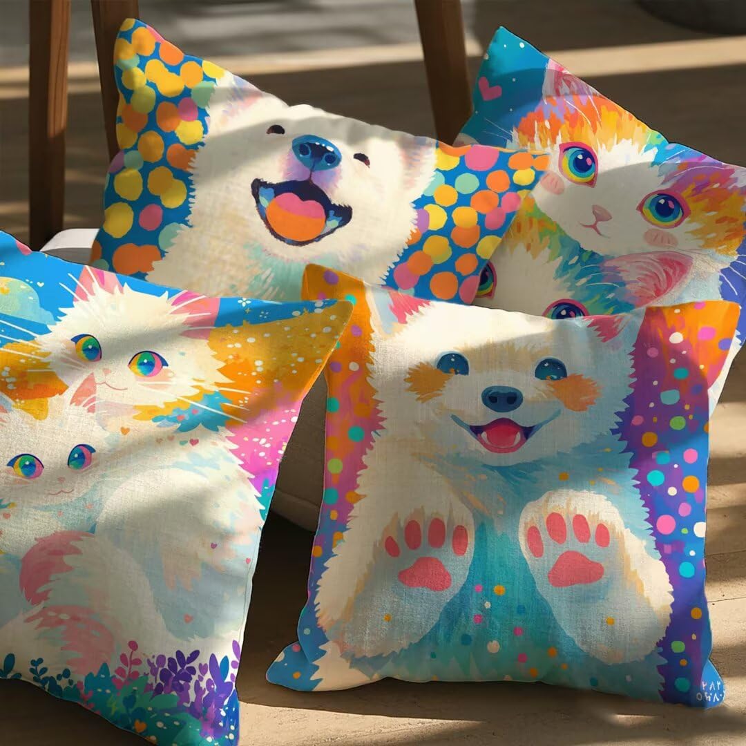 Fundas Cojines 40x40 cm Exterior Cojines Perro Fundas de Almohada Juego de 4, Cuadrados Funda Cojin Gato Almohadas con Cremallera, Sofa Cama Decorativos para Hogar, Jardín, Salón y Dormitorio Ym179