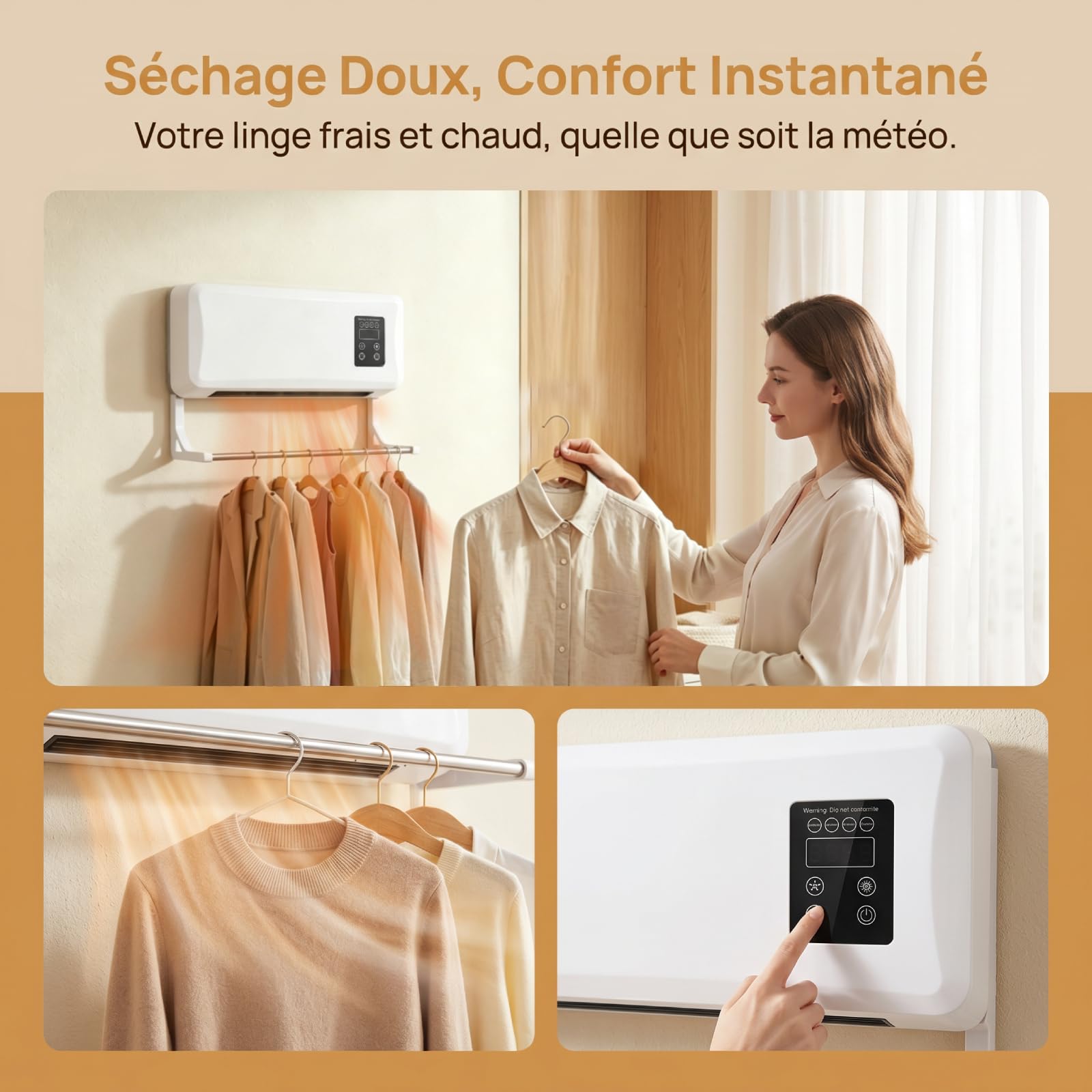 Mini Climatiseur Mural, Climatiseur Portable avec Télécommande, Minuterie 8 Heures, Système de Climatisation Split, Système de Chauffage, pour Chambre à Coucher et Bureau