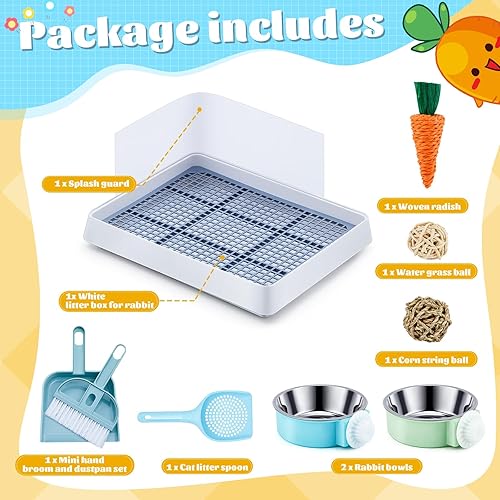 Miniatura 3 de Uiifan Caja de arena para conejos, 10 unidades, con cuencos colgantes para mascotas y accesorios, bandeja de arena para conejillos de indias,