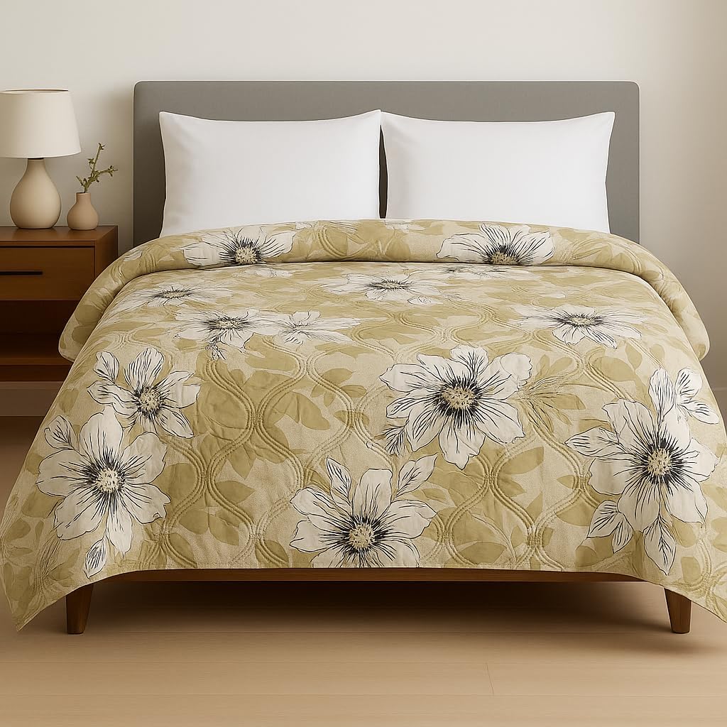 Reversible AC Comforter for Winter | 220 GSM Microfiber King Size Double Bed Comforter (90x100 Inch, Blue Floral - Yellow Floral)