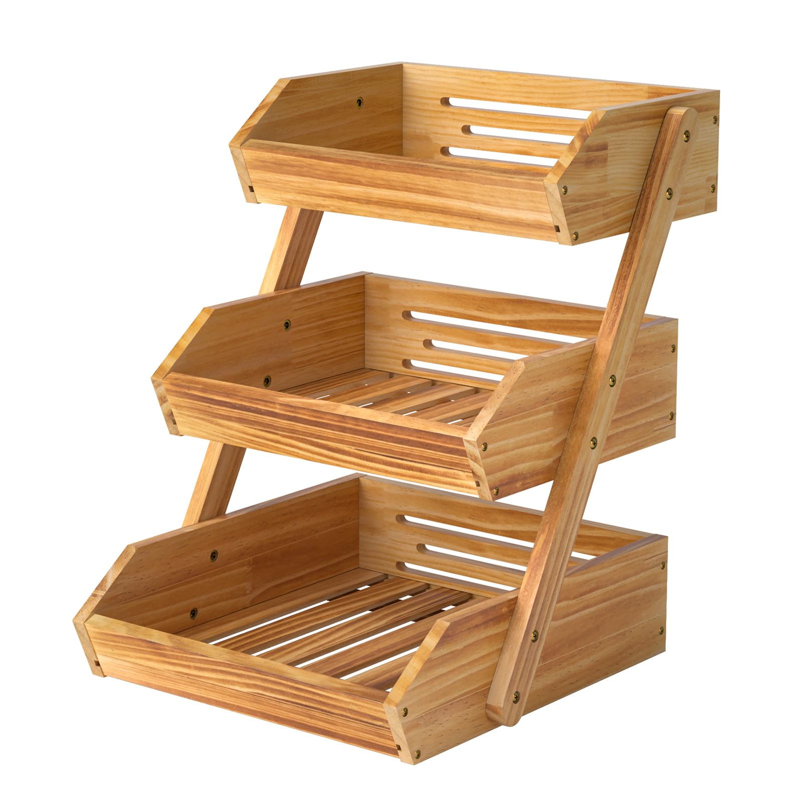 G.a HOMEFAVOR Fruit Basket, 3 Tier Wooden Fruit Bowl Holder for Kitchen, Bread Fruit Storage Basket Wooden Vegetable Rack