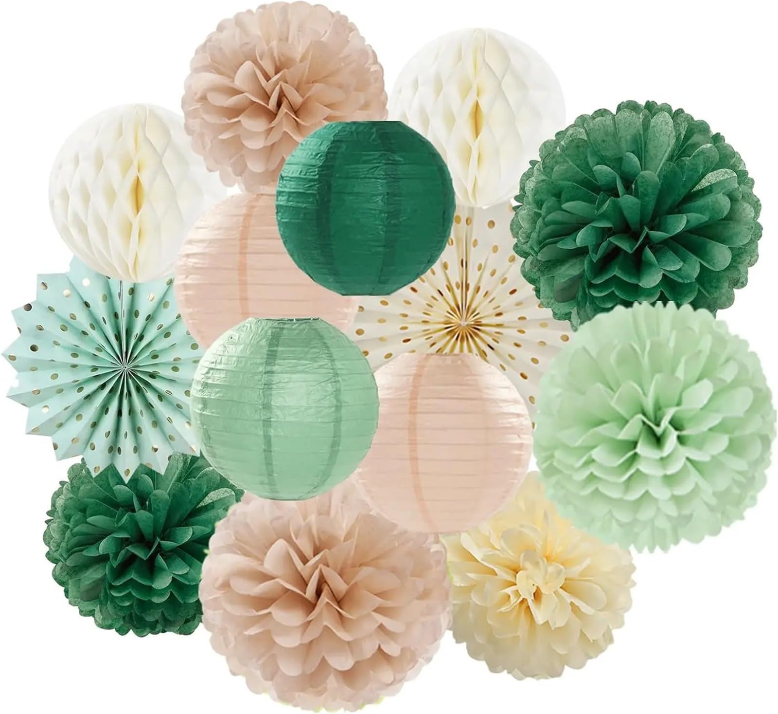 14Pcs Lantern Tissue Pom Poms Honeycomb for Wedding Bridal Shower Birthday Party Decoration for Wedding Party(Khaki)