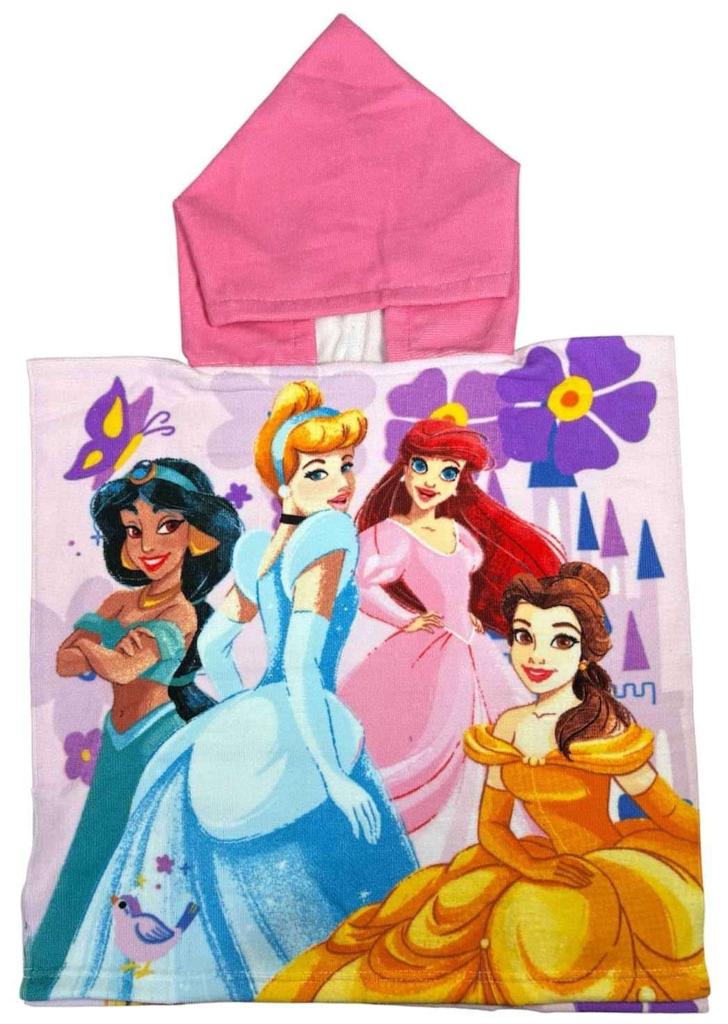 Princess Hooded Poncho Towel for Girls – Official Character Bath Beach Swim Cover Up for Kids – Soft & Absorbent Hooded Towel Poncho - One Size Fits Ages 2–6 Years - Childrens Ponchos