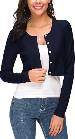 EXCHIC Womens Cropped Knit Cardigan Sweater Long Sleeve Button Down Open Front Bolero Shrug for Spring and Fall