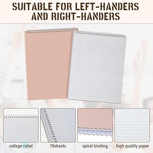 Miniatura 9 de 12 piezas de 8.5 x 11 pulgadas, libro de esteno en espiral, papel blanco con rayas universitarias, 70 hojasbloc, cubiertas de colores pastel para