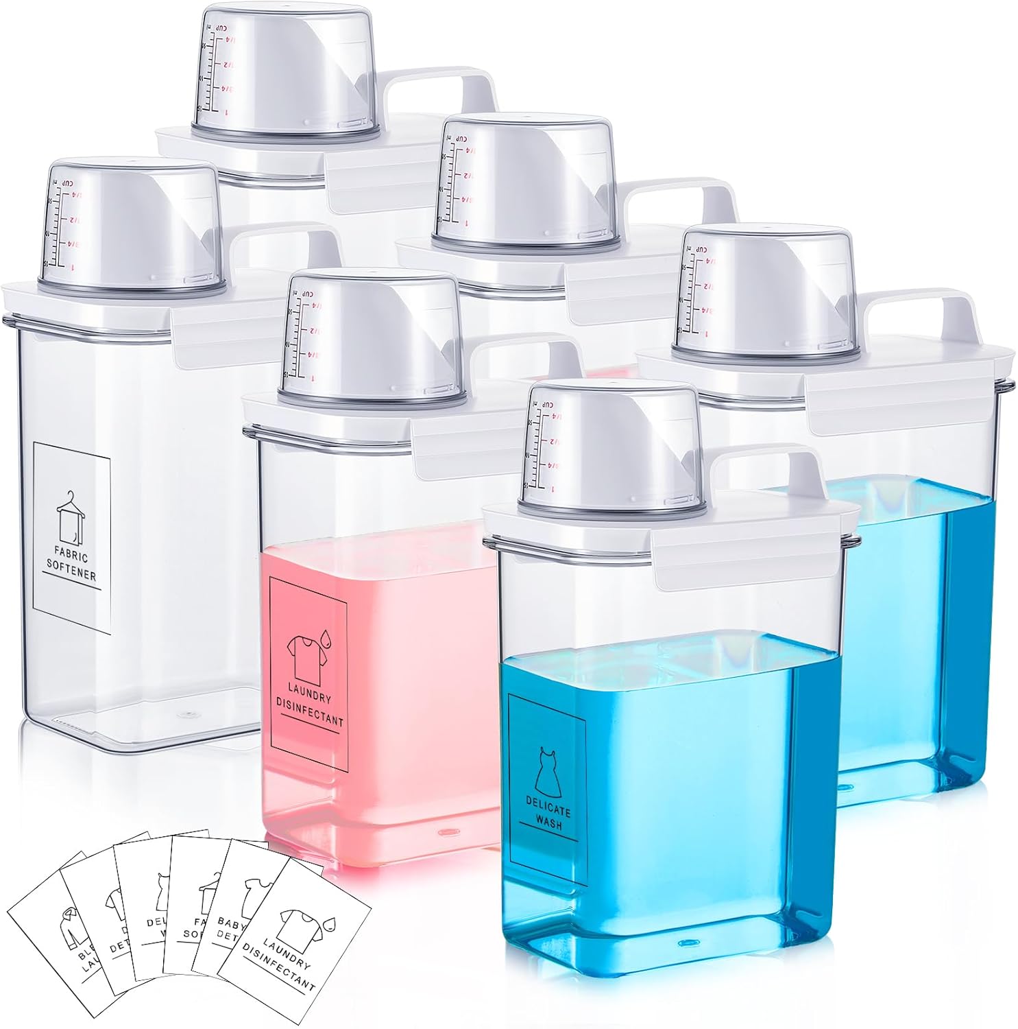 Tatuo 6 Pack 61 oz Laundry Detergent Dispenser Liquid Laundry Soap Dispenser Plastic Laundry Detergent Container with Lids for Laundry Room Organization Storage Laundry Powder Fabric Softener