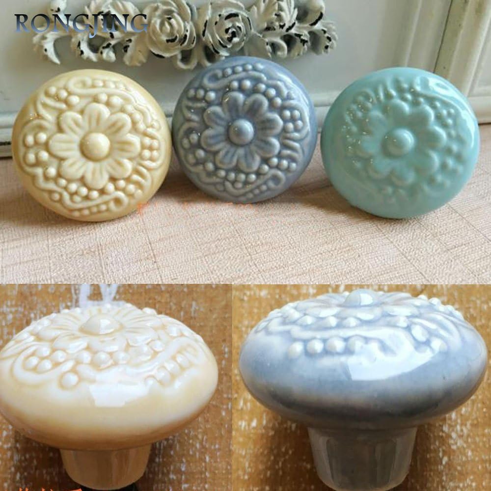 Mediterranean Ceramic Cabinet Drawer Knobs Porcelain Kids Wardrobe Handles Furniture Dresser Closet Cupboard Rural VintaPulls - (Color: Dark Green)