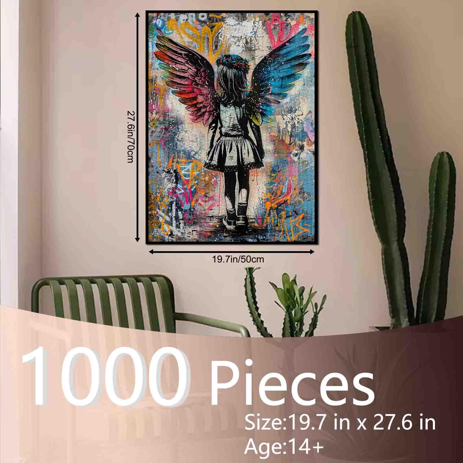1000 Piece Jigsaw Puzzle for Adults, Little Girl Angel with Wreath and Flowers Art - Image 2