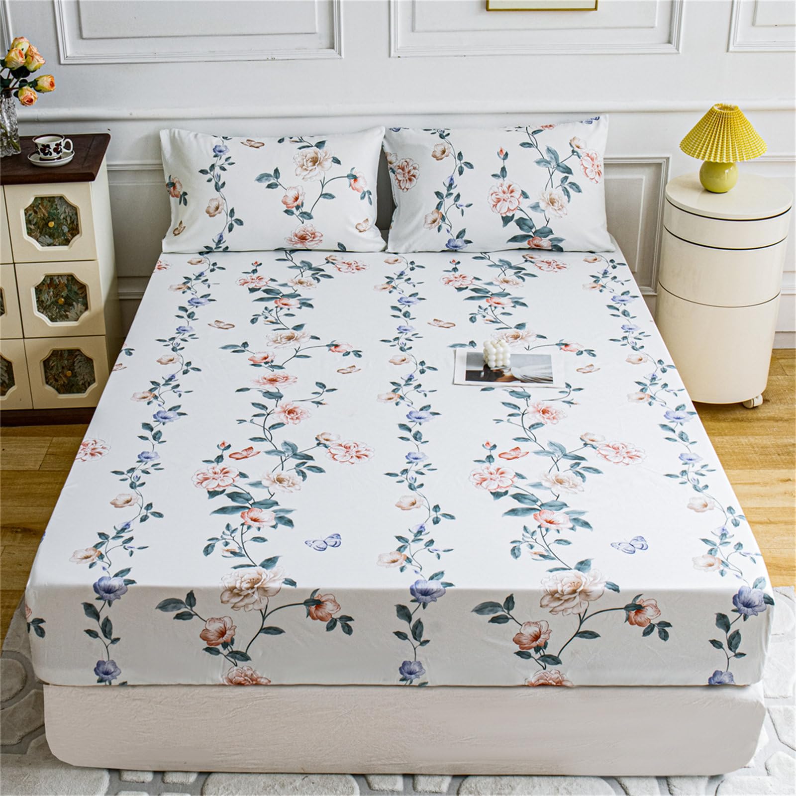 Surwin King Double Single Fitted Sheets, Soft Microfibre Fitted Bed Sheets, 25cm Deep Pocket Fitted Sheet, Boho Print Bedsheets (Single,Elegant)