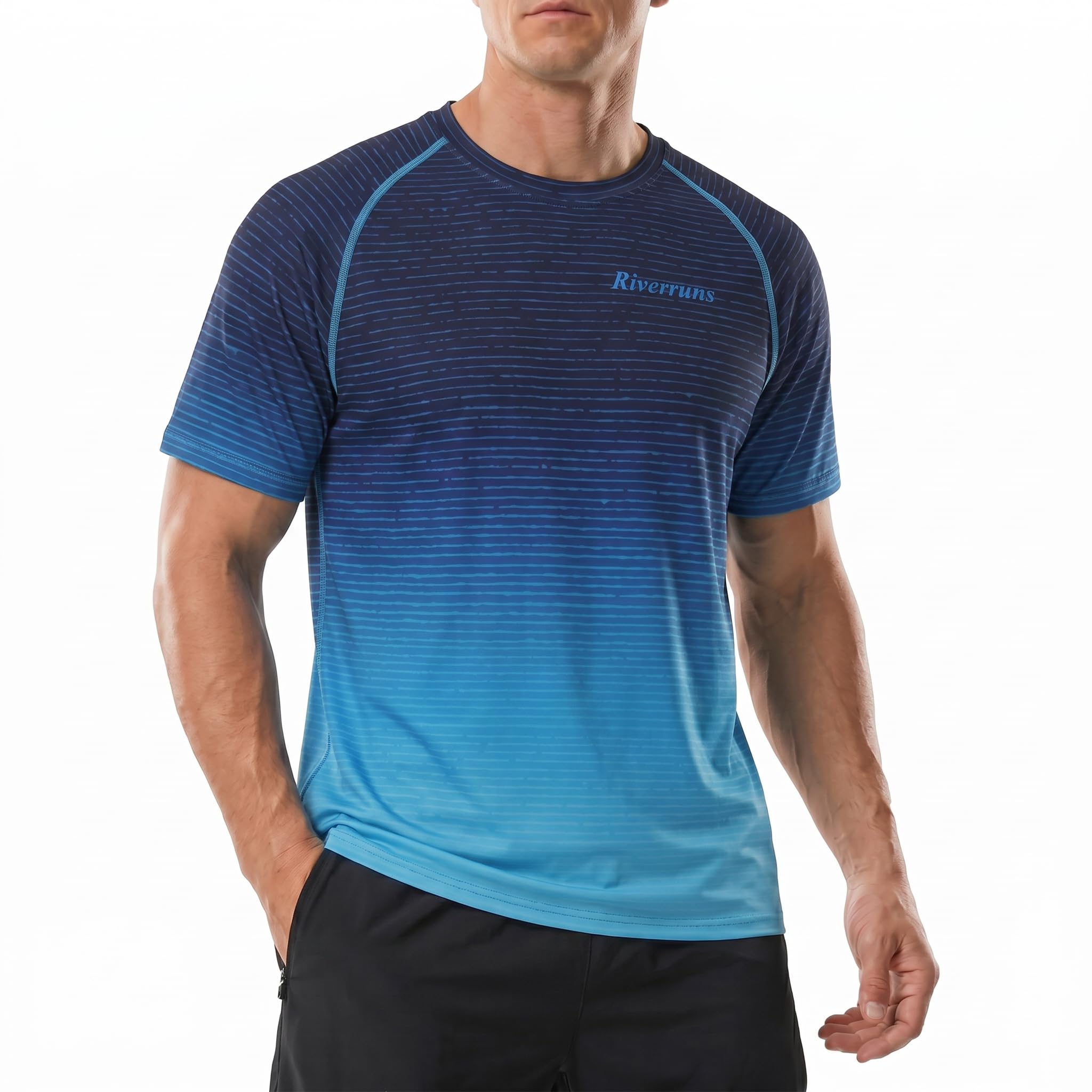 Men's UPF 50+ Quick-Dry Cooling Swim Shirt with Gradient Design #1030