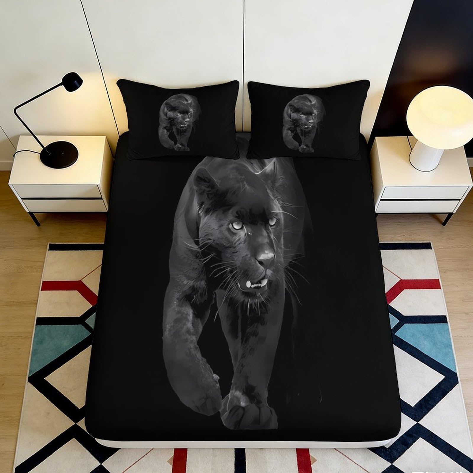 3D Printed Panther Fitted Sheet Microfiber Deep Pocket Non-Slip Panther Mattress Fitted Cover Bedroom Bedding for Adults Teens 180x200x25cm