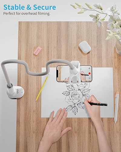 Miniatura 4 de SAIJI Soporte de teléfono de cuello de cisne para cama, longitud total de 38.6 pulgadas, brazo envuelto en cuero flexible + escritorio para