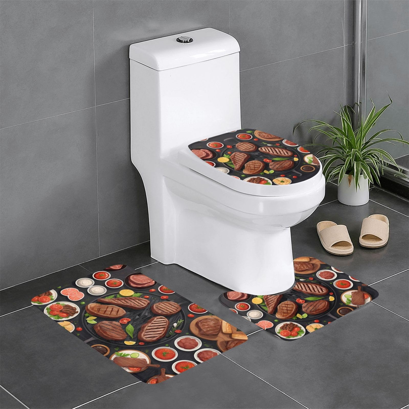 Tapis de salle de bain imprimés viande grillée Lot de 3 - 61x40,6 cm