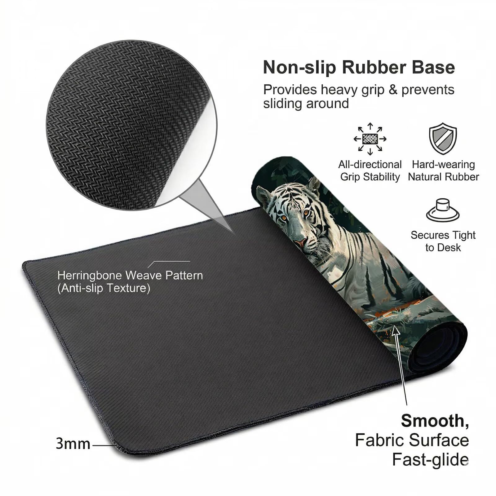 Alfombrilla Ratón XXL 1200 x 600 x 3 mm, Alfombrilla Escritorio, Tigre Grande Protector de Mesa con Base de Goma Antideslizante y Bordes Cosidos, Impermeable, para Oficina, PC, Gaming (Bosque) L-x4536