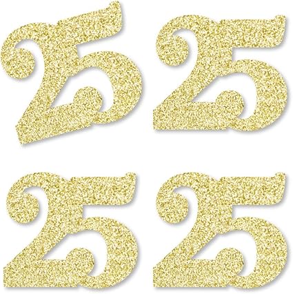 Amazon Com Gold Glitter 25 No Mess Real Gold Glitter Cut Out Numbers 25th Birthday Party Confetti Set Of 24 Home Kitchen