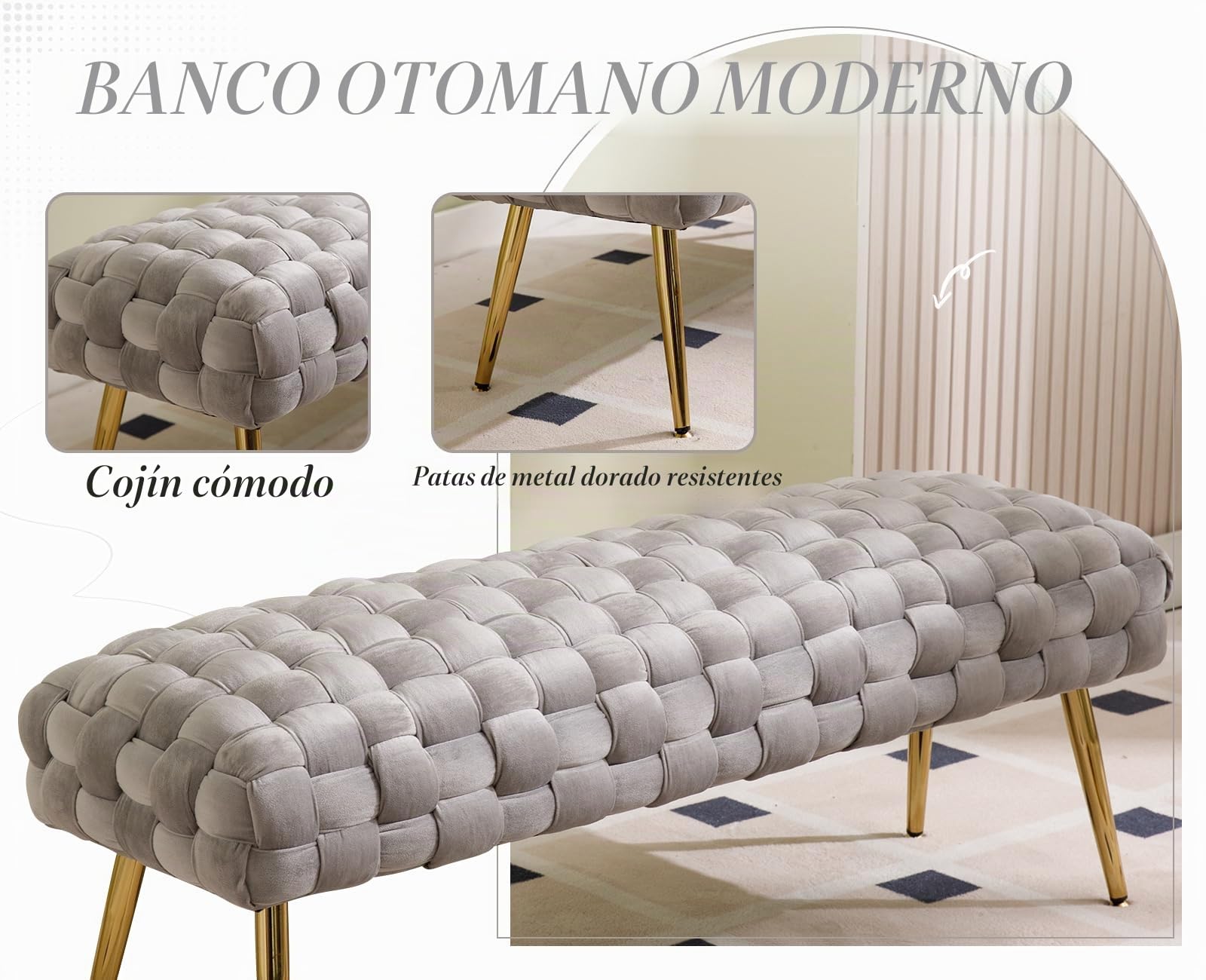 Ya-Home Banco Zapatero de Terciopelo, Banco Recibidor, Banco de Cocina para Salon/Oficina/Balcon,Gris