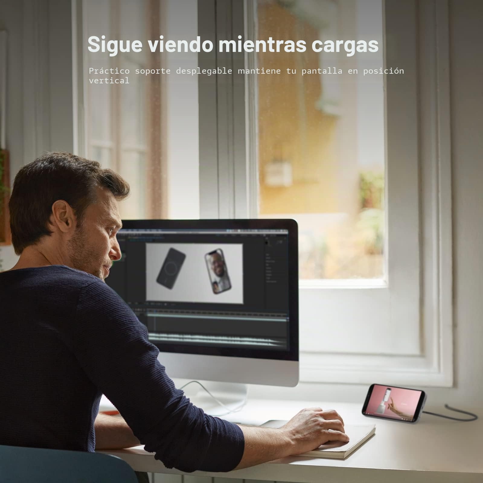 Belkin base de carga inalámbrica portátil con MagSafe (carga rápida de hasta 15 W, soporte, compatible con iPhone 13, 13 Pro Max y mini, fuente de alimentación no incluida), negro