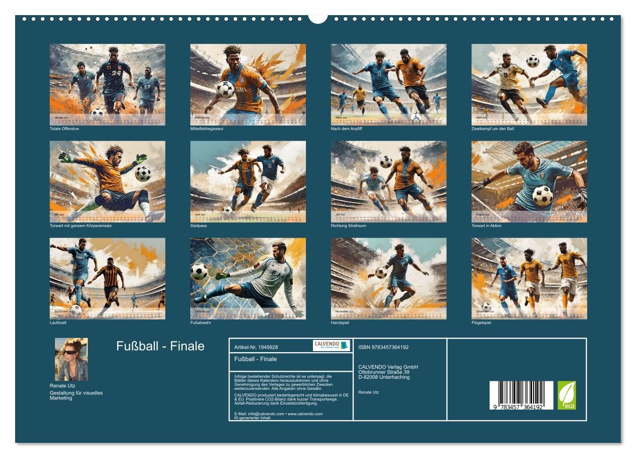 Fußball - Finale (hochwertiger Premium Wandkalender 2026 DIN A2 quer), Kunstdruck in Hochglanz: Atmosphärische Illustrationen dynamischer Spielszenen rund um das Thema Fußball (CALVENDO Sport)