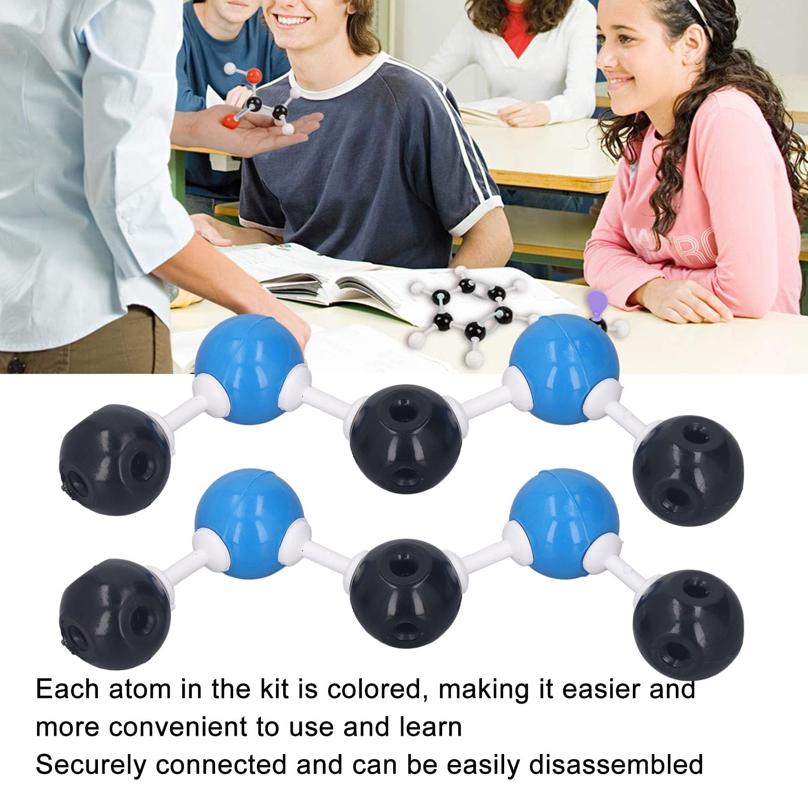Bunte PP-Kugeln Chemie Molekulares Modellbausatz mit Kohlenstoff, Wasserstoff, Stickstoff, Sauerstoff, Schwefel, Atomen und Aufbewahrungsbox für Schule, Labor, Bildung, 1 Set