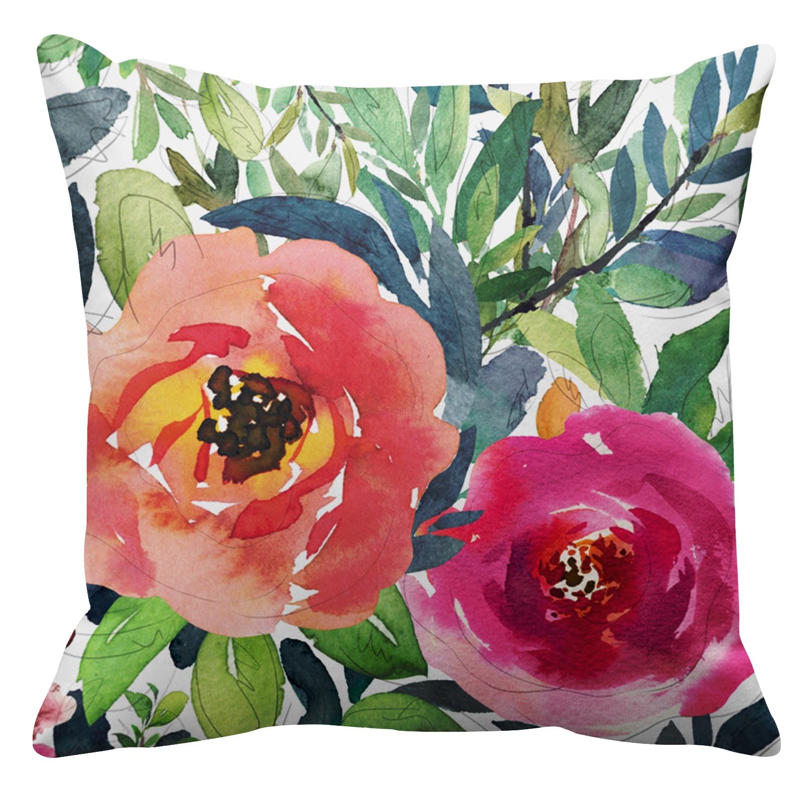 Emvency Throw Pillow Cover Colorful Bohemian Peach Floral Boho Watercolor Pink Painterly Decorative Pillow Case Home Decor Square 18 x 18 Inch
