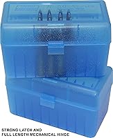 Vista 3 de MTM Caja de munición para rifle de 50 cartuchos con tapa abatible Large Mag (Azul transparente)