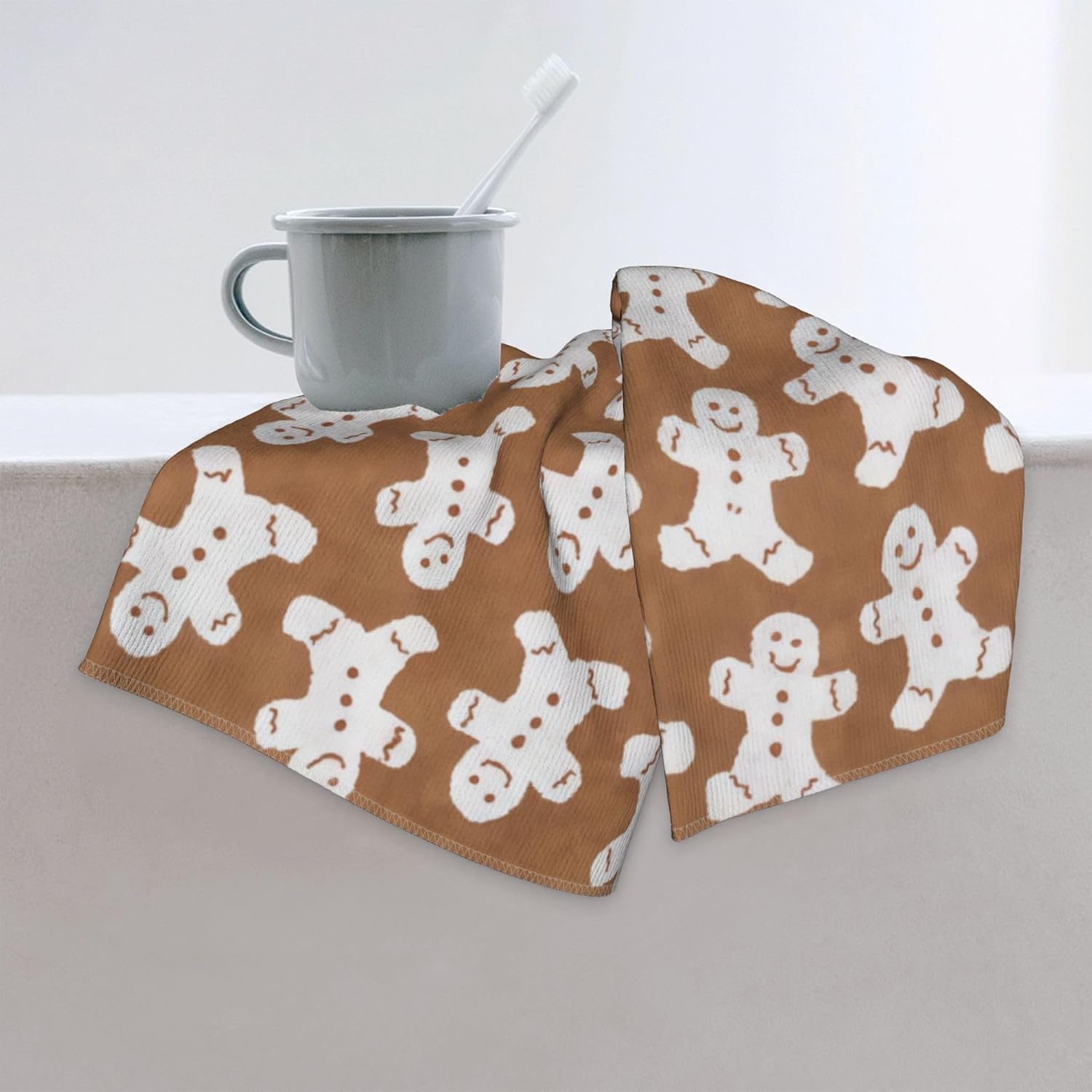 Christmas Hand Towels for Bathroom Decor, 100% Cotton Towel Washcloth Holiday Decorative Towel Set for Winter Kitchen,Thick and Soft, 27" x 15.10", Jacquard Design Double Printed with Gingerbread - Image 5