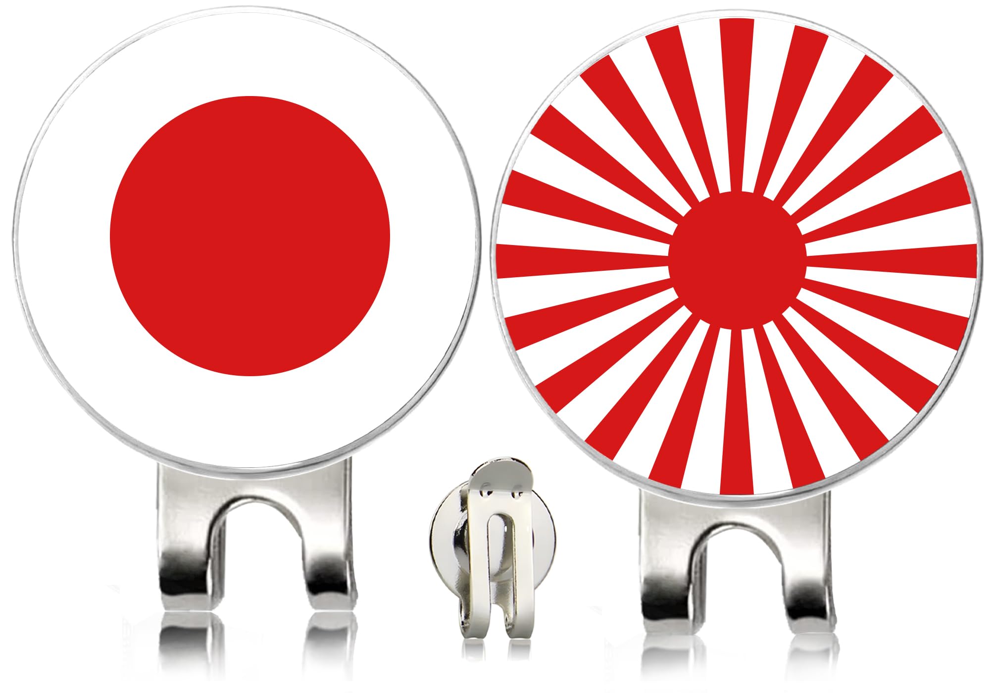 ゴルフ マーカー マグネット付き 日本国旗 日の丸 旭日旗 【2セット 応援グッズ】 帽子用 日本 ニッポン ジャパン 軍艦旗 右翼 ゴルフマーカー ゴルフグッズ プレゼント ギフト 【旭日旗＋日の丸】
