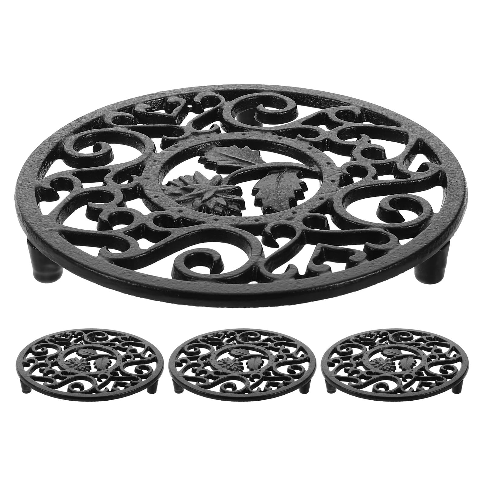 OUNONA Lot de 4 Dessous de Plat Ronds en Fonte résistante à la Chaleur,