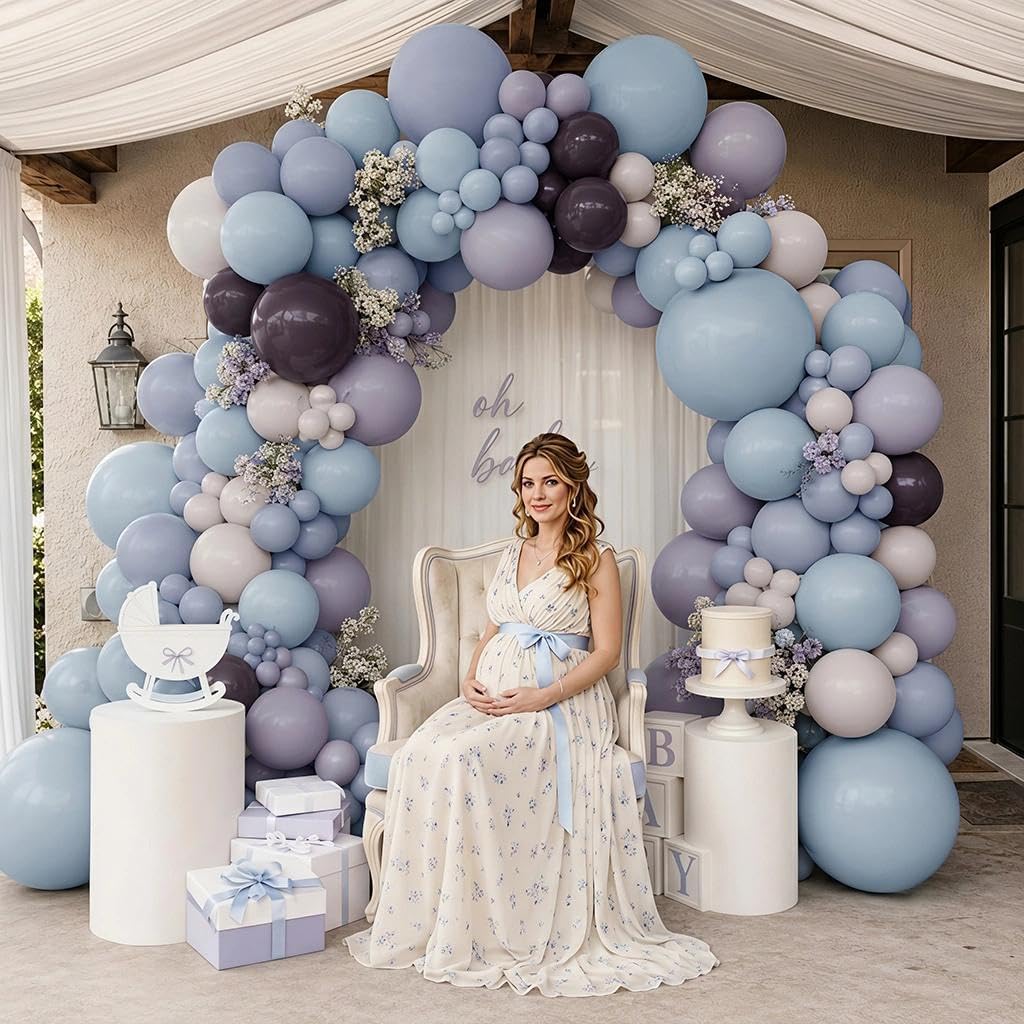 Baby Blue Purple Balloon Arch Doppio Farcito Lavanda Bianco Balloon Garland