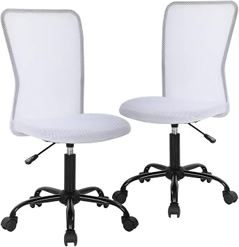 Ergonomic Office Chair Desk Chair Mesh Computer Chair with Lumbar Support No Arms Swivel Rolling Executive Chair for Back Pain 2 Pack White