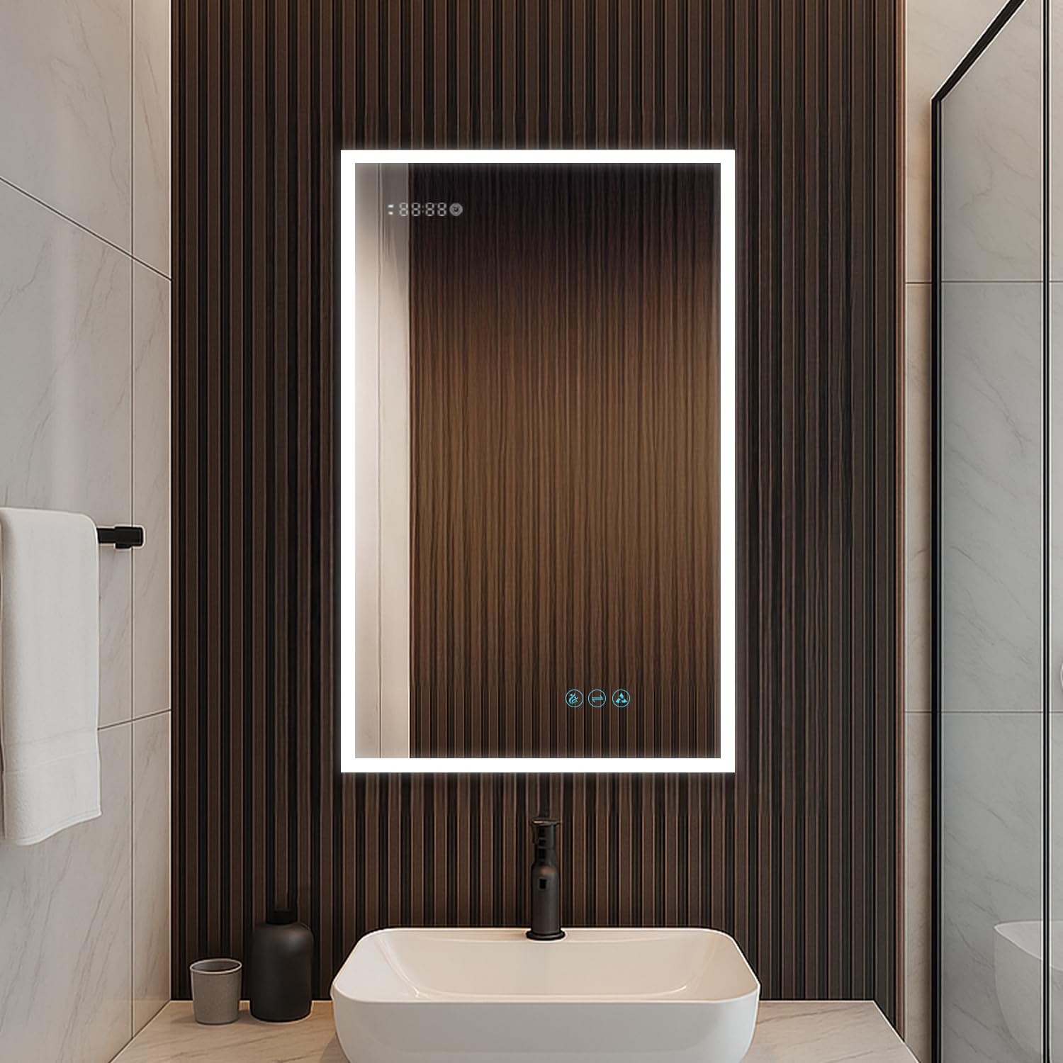 Blossom LED Lighted Mirror Medicine Cabinet, 20x32 Inch, Right Hinge - Recessed or Surface Bathroom LED Medicine Cabinet with Mirror, Defogger, 3