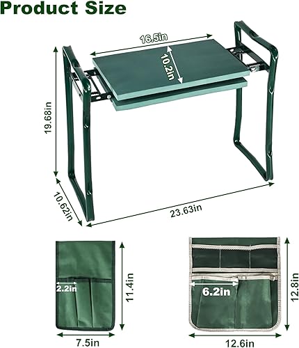 Miniatura 3 de Rodillero y asiento de jardín mejorados, rodillera plegable y taburete para jardinería con almohadilla de espuma EVA ampliada de 10 pulgadas, banco