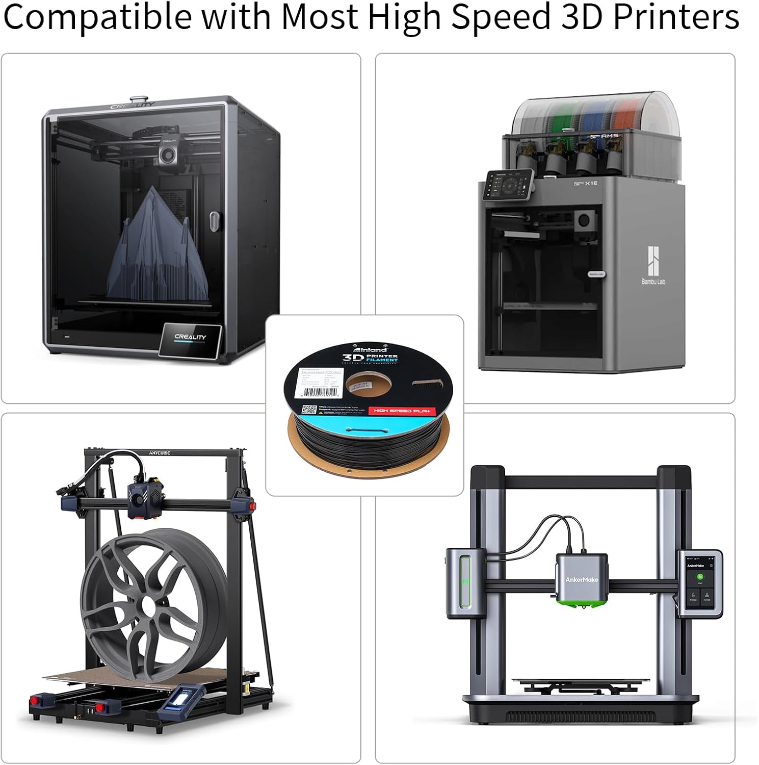 INLAND High Speed PLA+ 3D Printing Filament 1.75mm - Fast Printing PLA Pro Dimensional Accuracy +/- 0.03 mm - 1kg Cardboard Spool (2.2 lbs) (1 Pack Black)