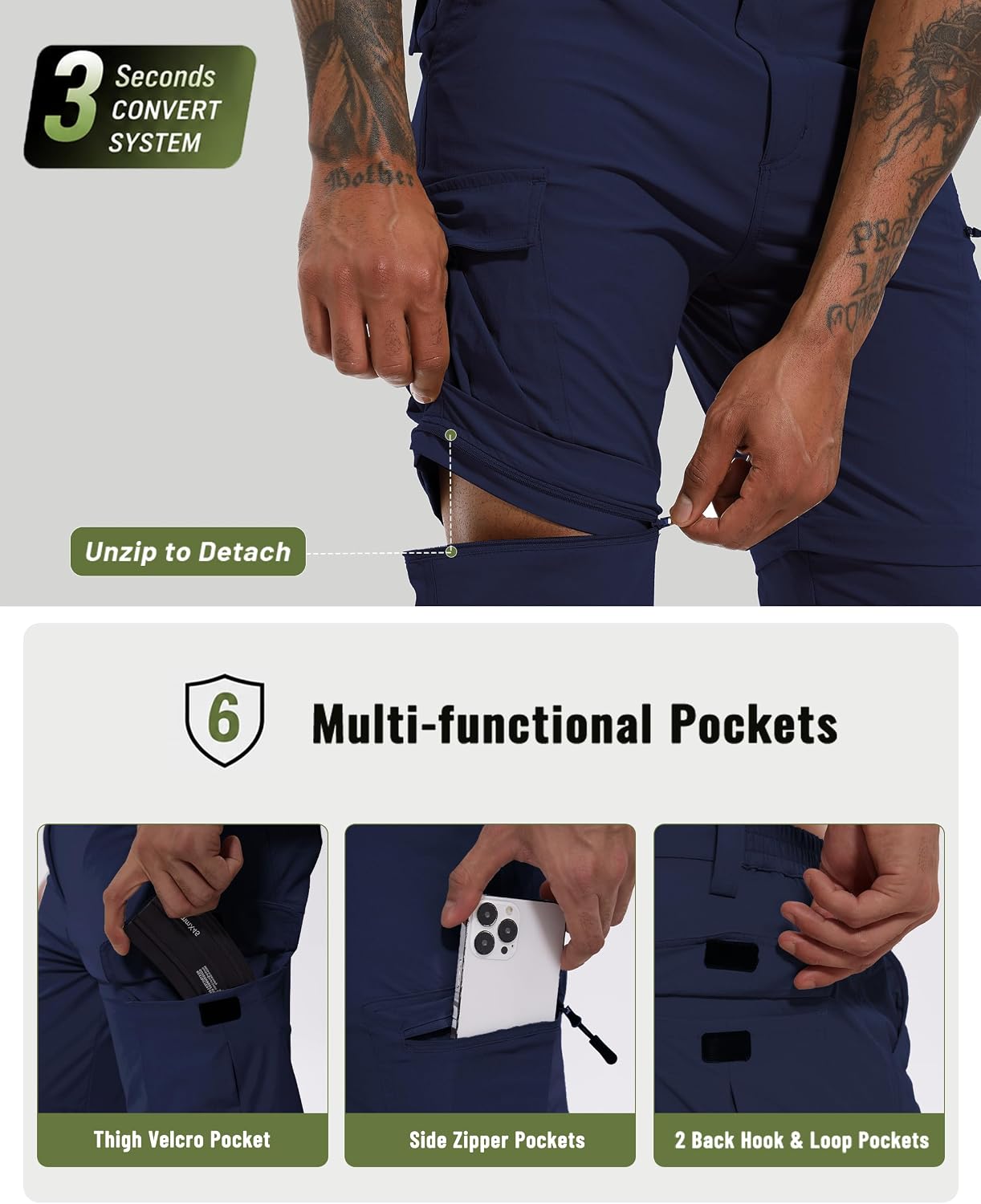 Men's Hiking Convertible Zip Off Pants Outdoor Waterproof Quick Dry Lightweight Fishing Safari Travel Cargo Work Pants image 4