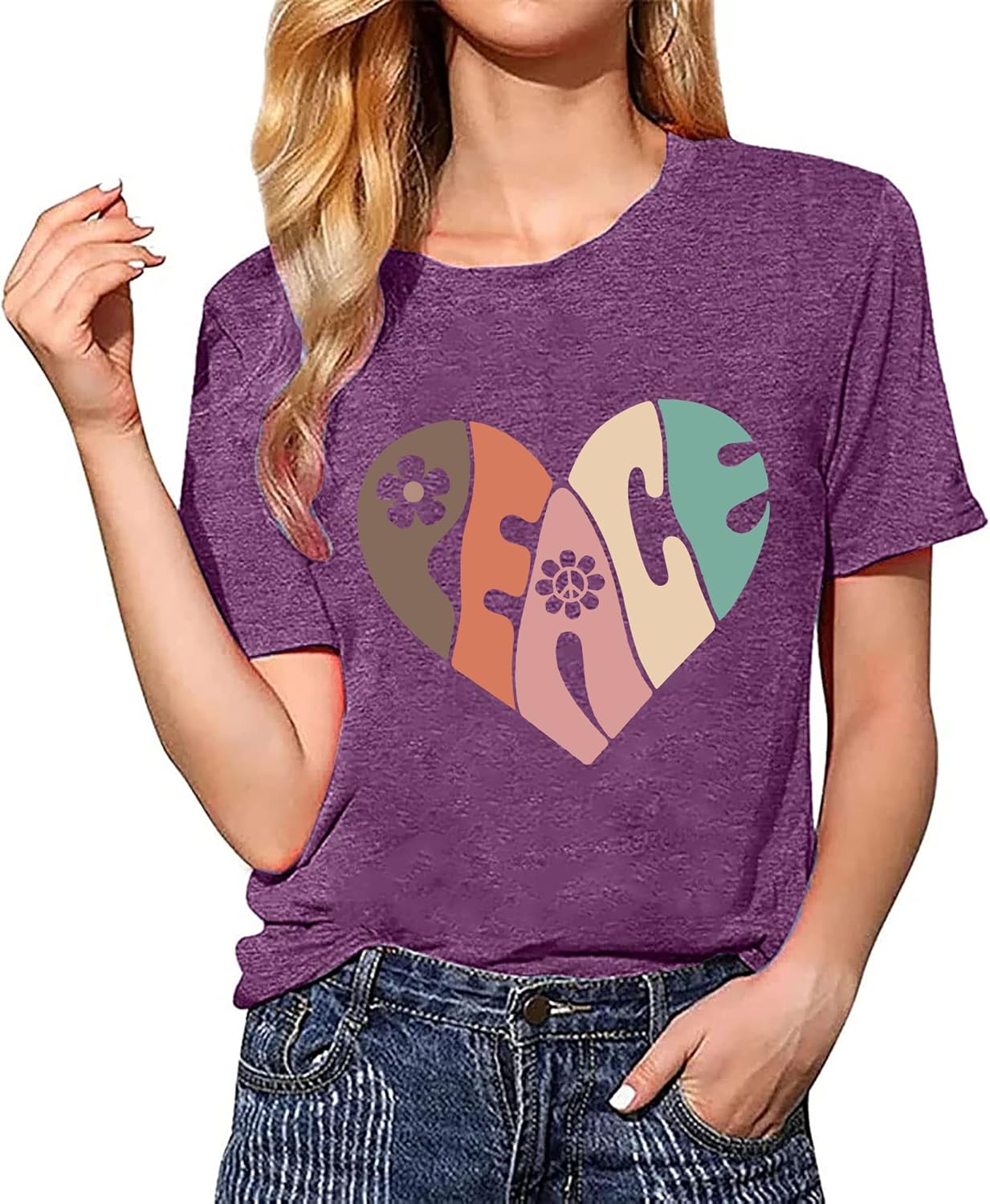 Peace Love Shirts Women Hippie Soul Inspirational Vintage Short Sleeve Graphic Tees Tops - Image 4