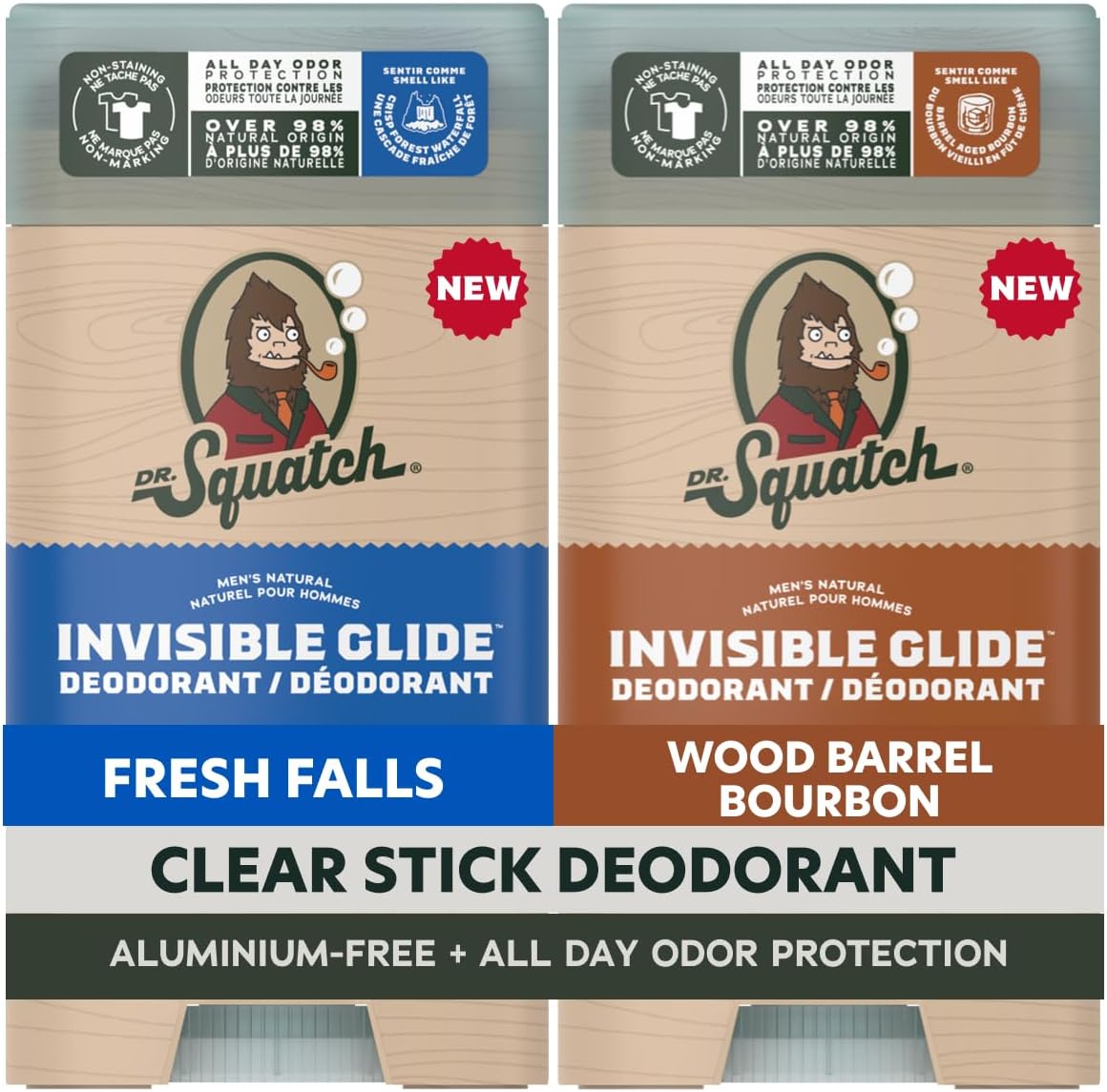 Dr. Squatch Invisible Glide Naturalny Dezodorant dla Mężczyzn – delikatne nakładanie, bez pozostałości – bez aluminium, przebadany dermatologicznie dla wrażliwej skóry – Fresh Falls, Wood Barrel (75g