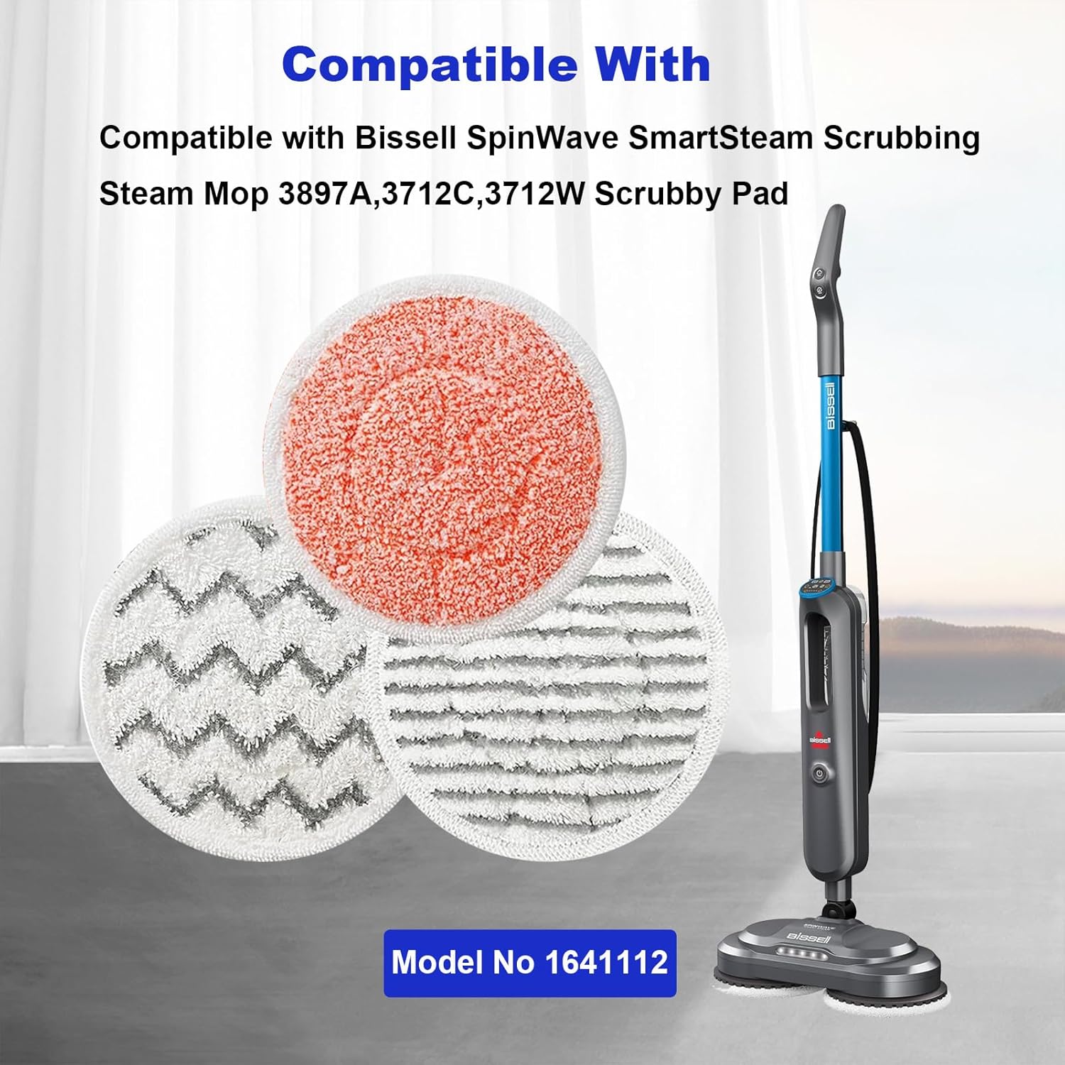 12 Pack 3897A Rotating Mop Pads for Bissell SpinWave SmartSteam Scrubbing Steam Mop 3897A,3712C,3712W Scrubby Pad, Model No 1641112
