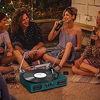 Vista 11 de Tocadiscos de vinilo con altavoces integrados de 3 velocidades, tocadiscos vintage con control de agudos y graves, conector de auriculares de 3.5mm