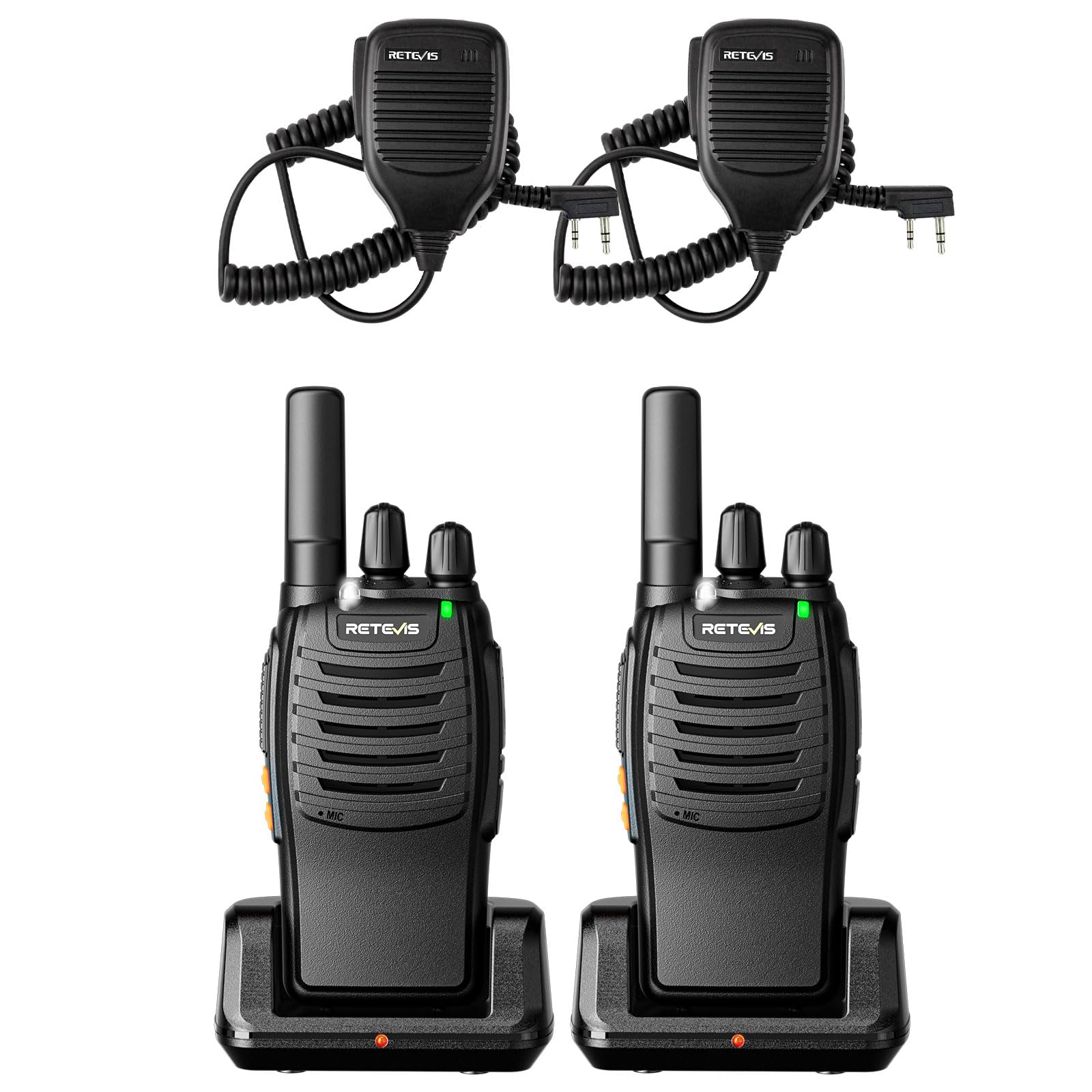 Retevis H-777 Rechargeable Walkie Talkies with Speaker Mic, Long Range 2 Way Radios, Portable FRS Two Way Radios with LED Flashlight(Black, 2 Pack)