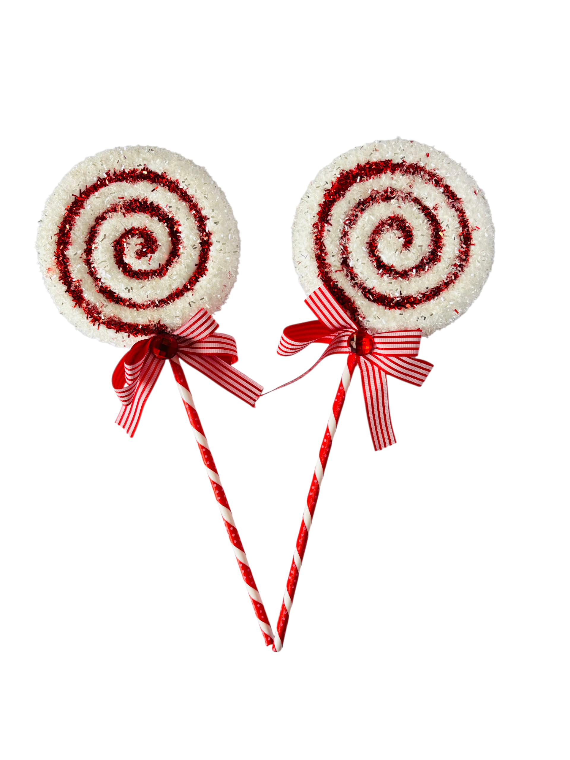 2pcs Large Christmas Tree Picks Candy Decoration Big Xmas Lollipop Peppermint Tree Stick Toppers Santa Red Green Ornament for Holiday Wreath Vase Home Porch Indoor Outdoor Party Decor-image-22