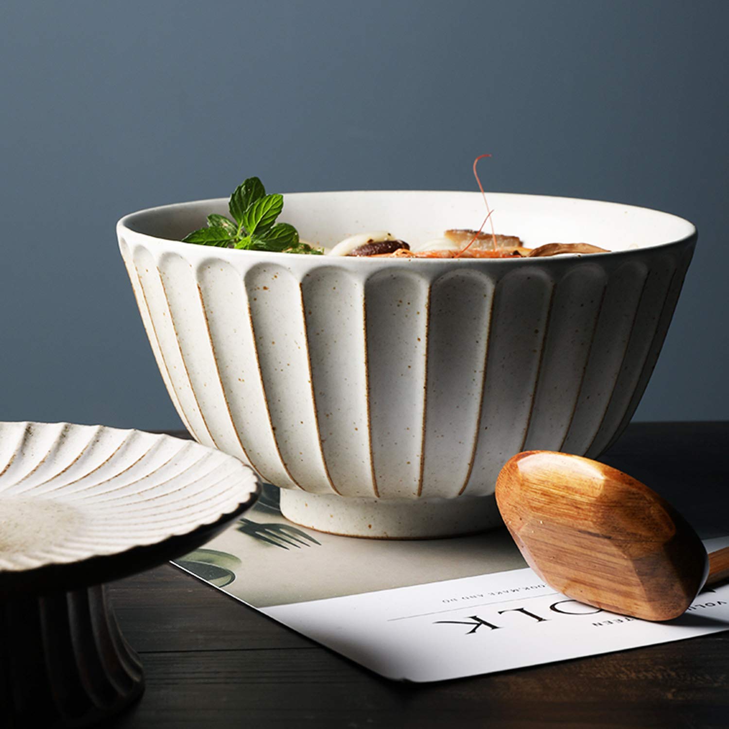 Bol en Céramique De Grande Capacité De 8 Pouces, Bol À Salade À Pétales en Relief, 1,4 L