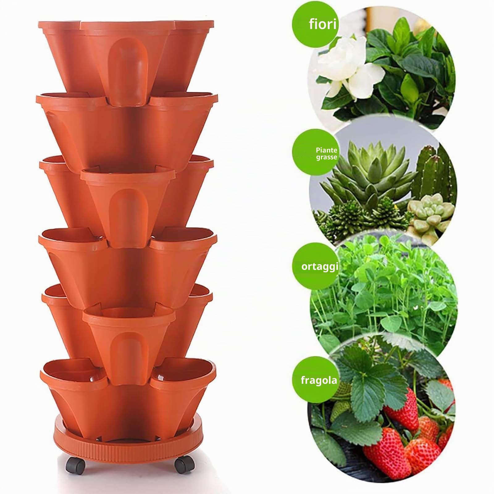 Generico Fragole Verticale da Giardino 6 Ripiani Impilabile Vaso Trifoglio per Fiori Rampicanti Piante Fioriera da Balcone Regolabile Plastica Grande Porta Piante da Esterno ed Interno,B