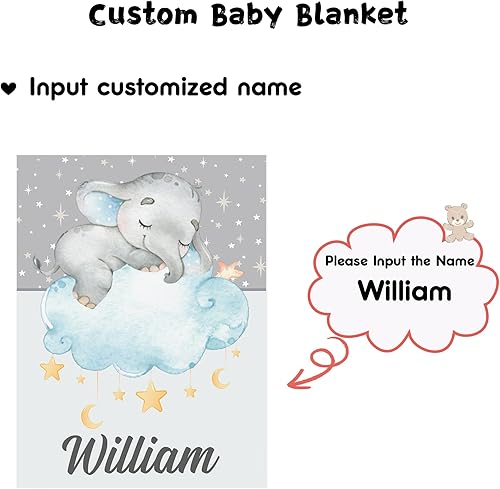 Miniatura 2 de Manta de bebé personalizada con nombre, mantas de bebé de elefante personalizadas para niñas, bebés, niños, manta de regalo para recién nacidos,