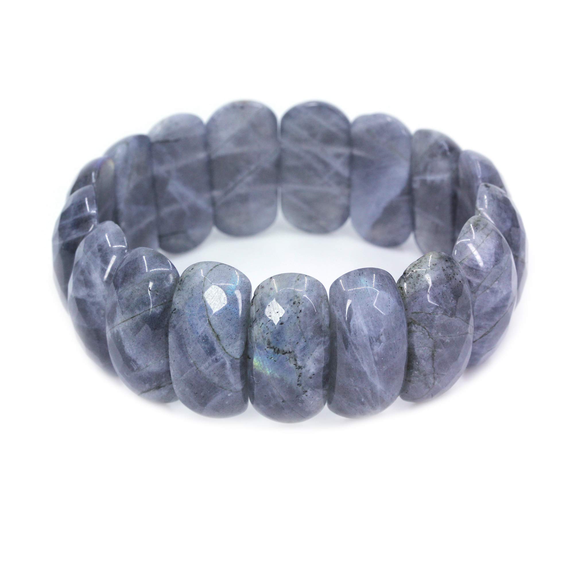 KelenySemi Precious Stones Quartzite 25mm Half Moon Shape Faceted Beads Crystal Rock Elastic Bangle 7.5 Inch