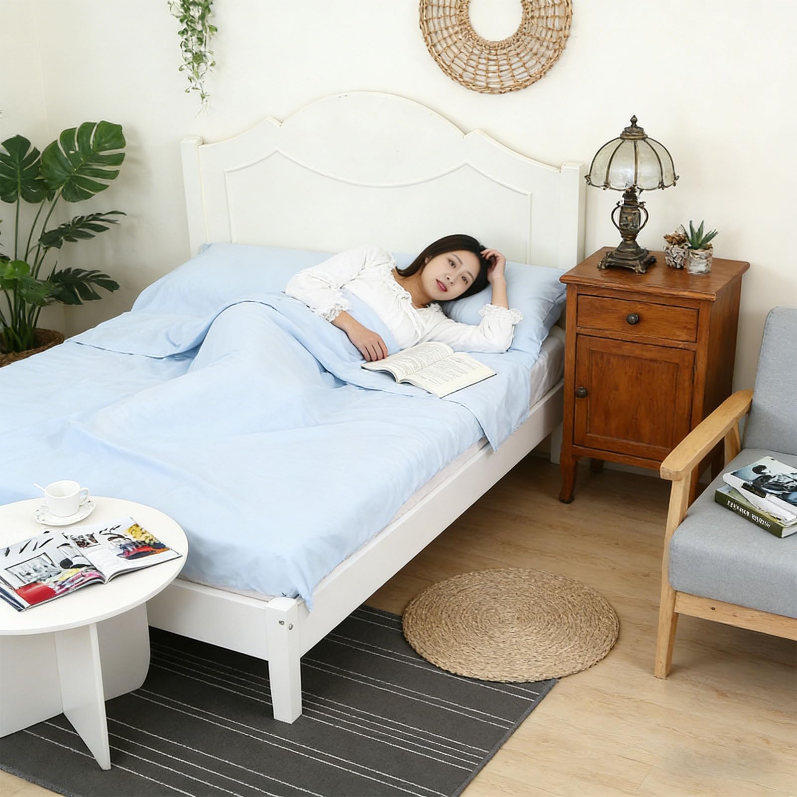 Ejoyous Forro para Saco de Dormir, Sábana de Viaje de Poliéster Lavable Portátil, Sábana Ligera para Acampar para Aventuras Al Aire Libre, Doble Uso como Saco de Dormir y Funda Nórdica (Azul Claro)