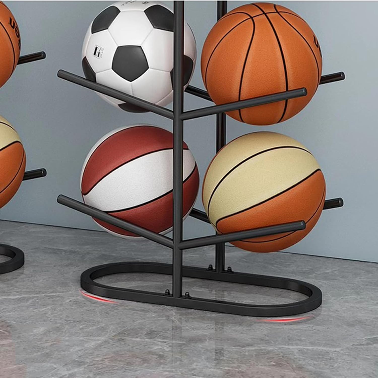 Pionowy stojak do przechowywania piłek sportowych z 2/3/4 półkami, stojak ekspozycyjny na piłki do koszykówki, piłki nożnej i sprzęt sportowy, idealny do prezentacji sprzętu