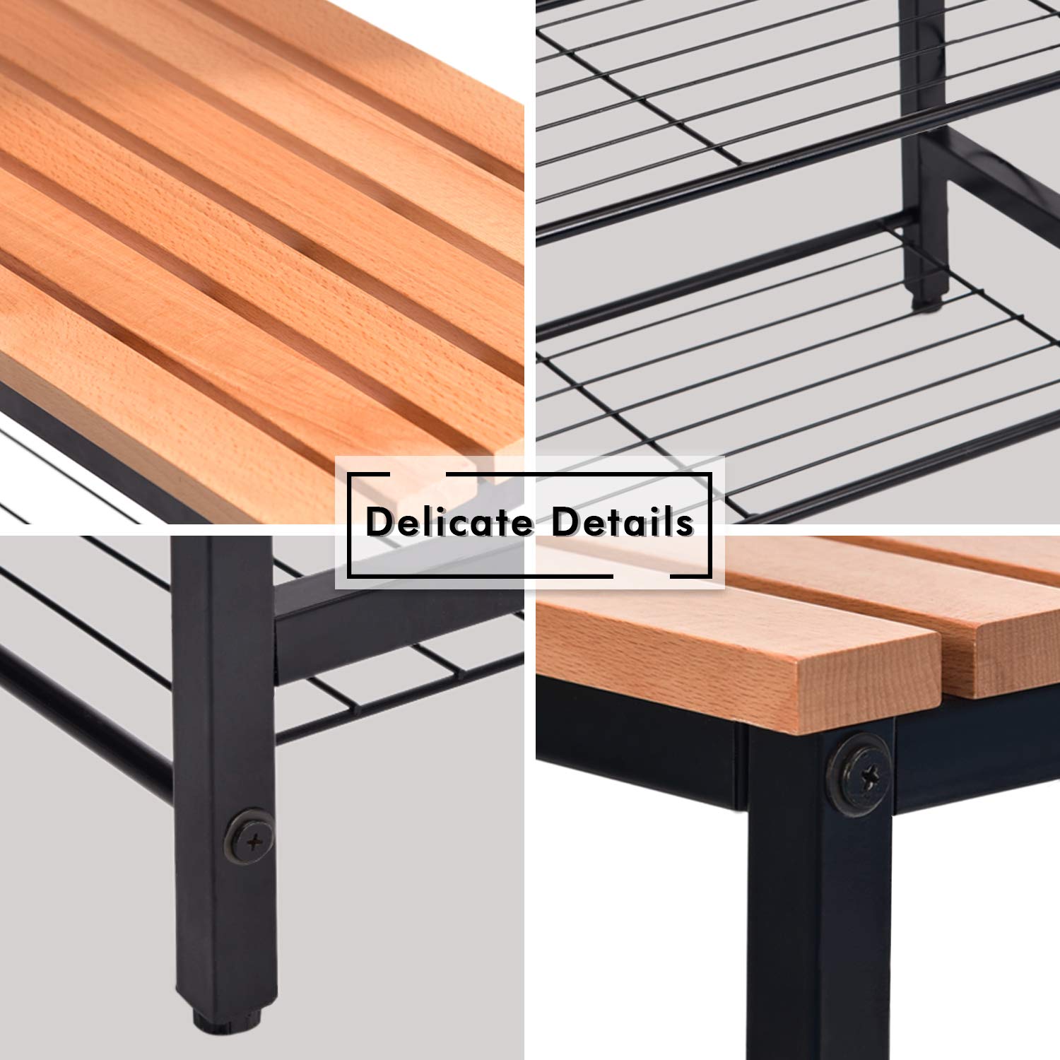 Hododou 3 Tier Shoe Rack Bench Shoe Storage Rack with Seat Beech Wood