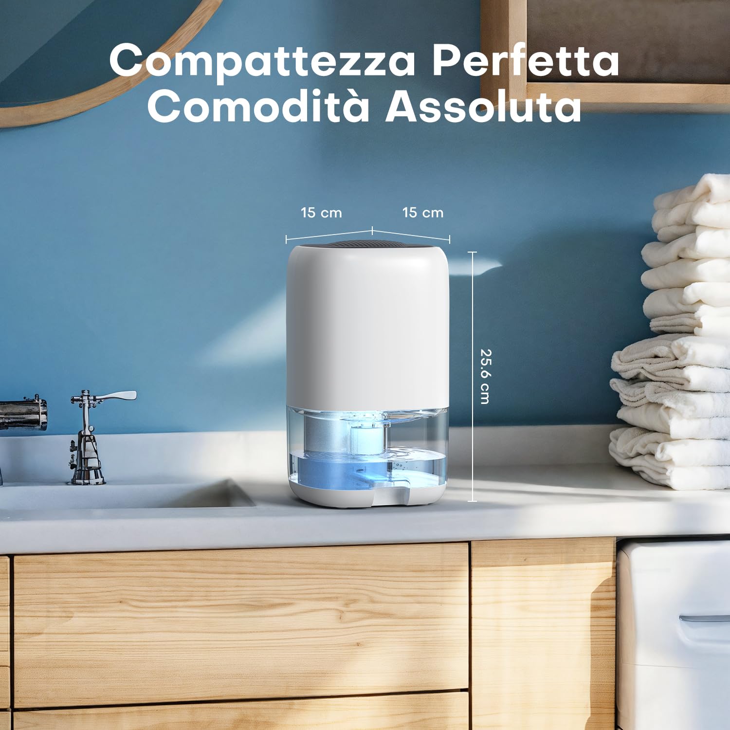 Deumidificatore 1000ML, Deumidificatore Casa Muffa con LED a 7 Colori, Compatto, Silenzioso ed Efficiente per Piccoli Spazi, Ideale per Bagno, Armadio