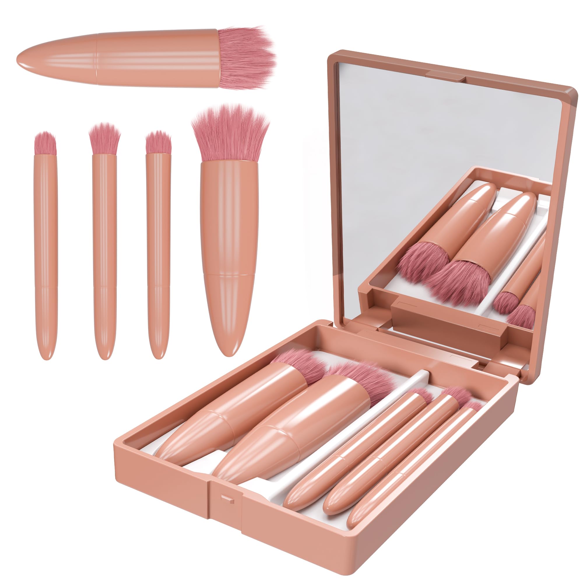 Portable makeup brush 5 piece set with case.
