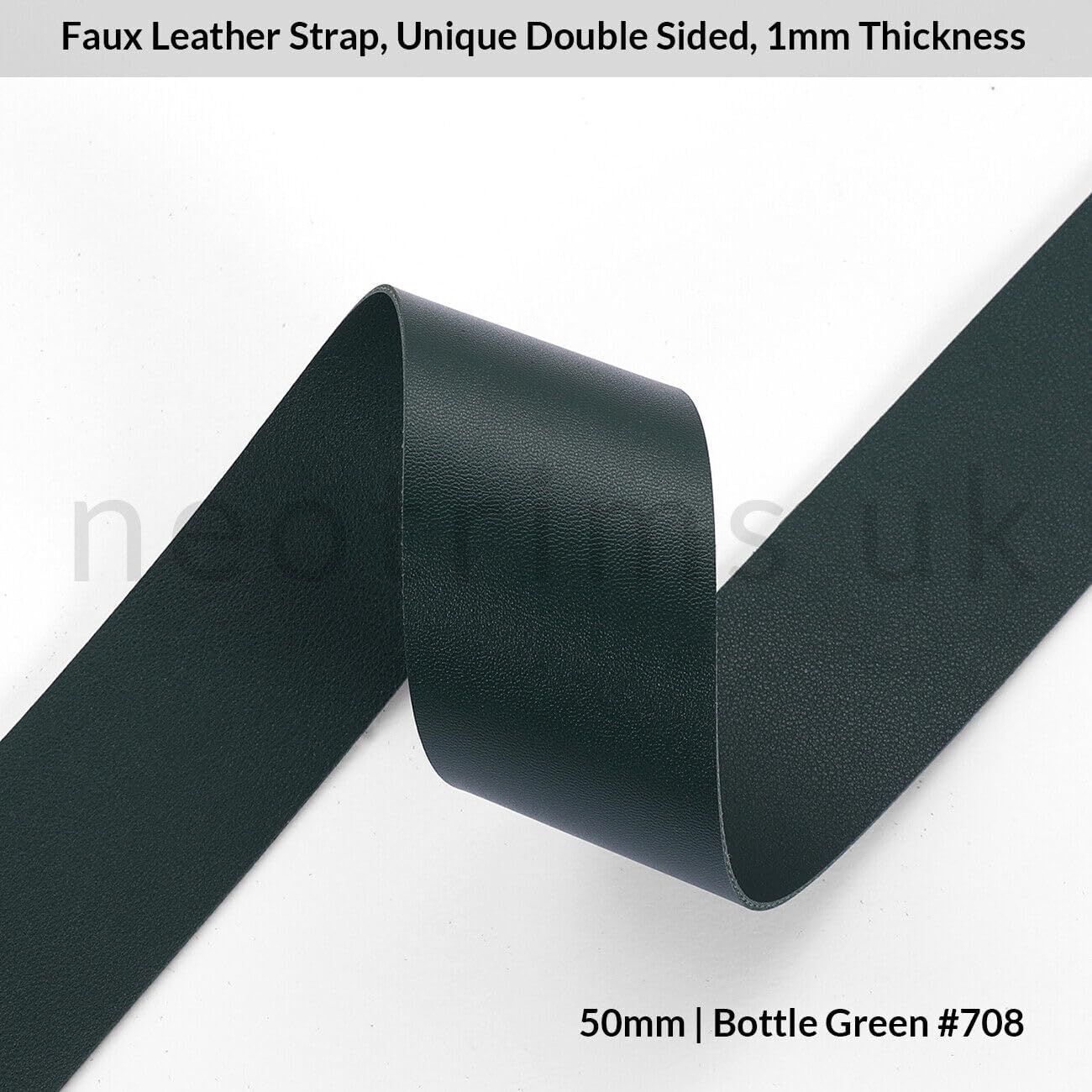 Faux Leather Strap Binding Ribbon Trim Double Sided Thick Trimming Flat Tape Cord in 15 Colors Strong Upholstery Strips 10mm 20mm 30mm 50mm. [Bottle Green #708, 50mm - 18 Meters]